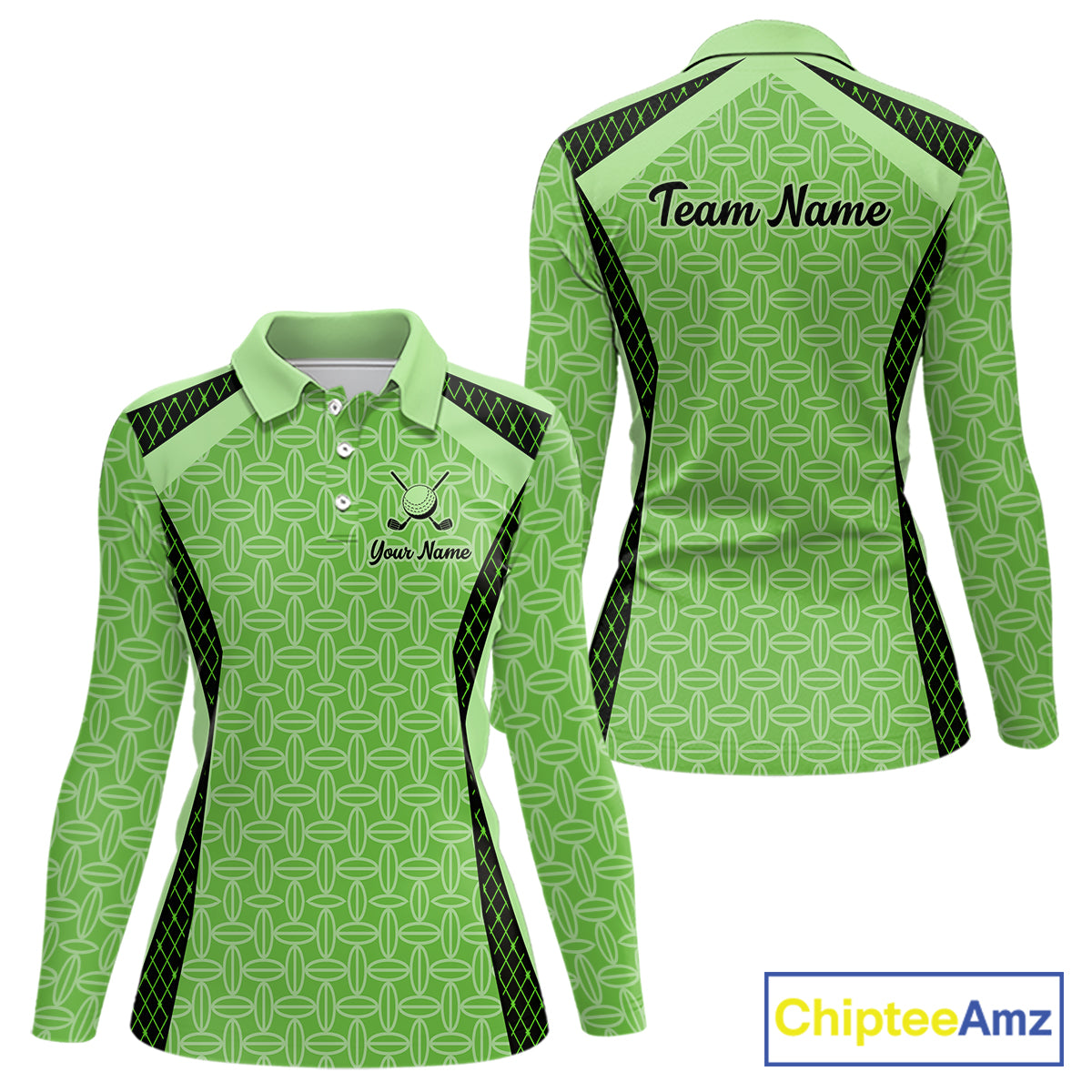 Custom Womens Mint Green Golf Polo, Personalized Geometric Pattern Golf Shirt With Name, Gift For Golfer NHT702