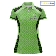 Load image into Gallery viewer, Custom Womens Mint Green Golf Polo, Personalized Geometric Pattern Golf Shirt With Name, Gift For Golfer NHT702