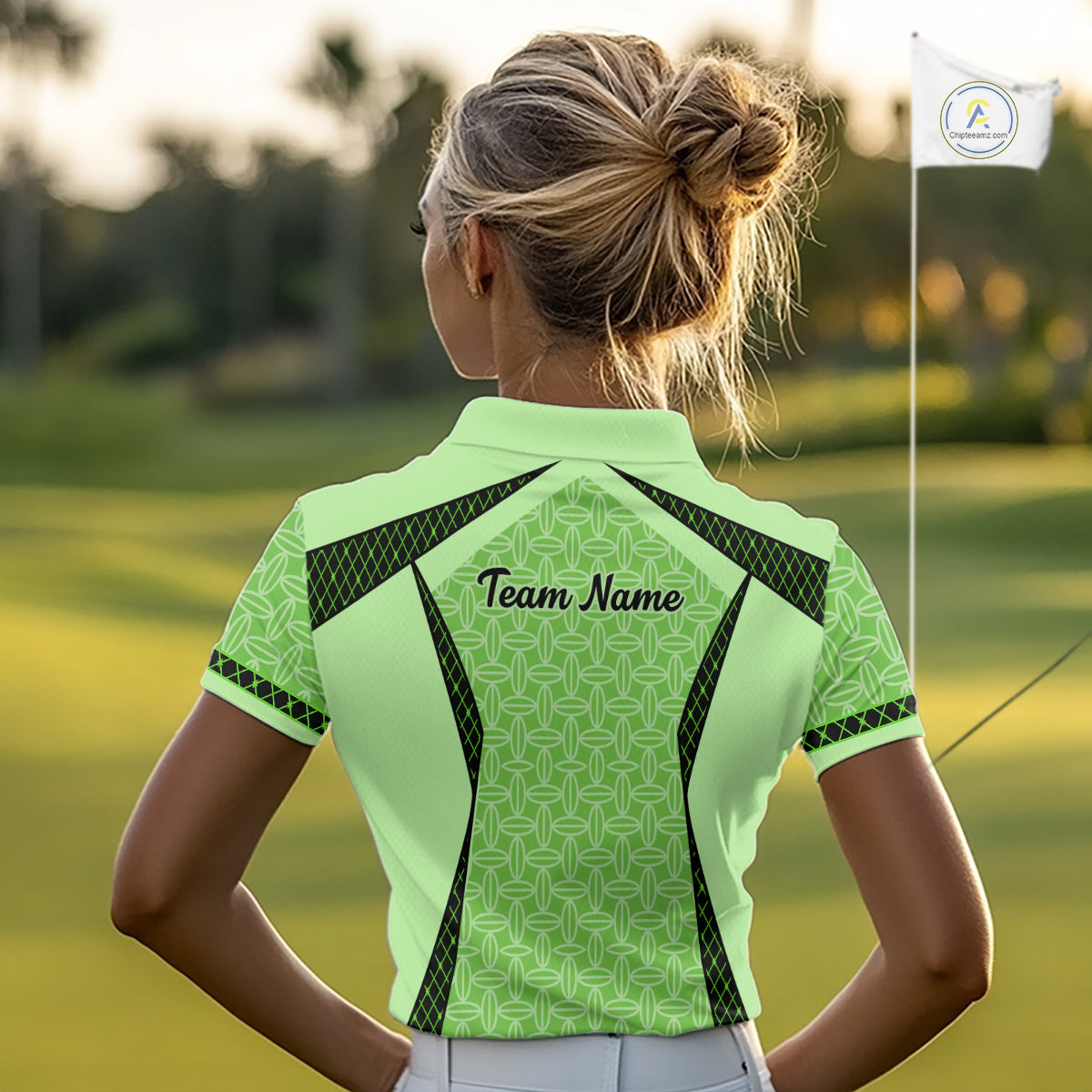 Custom Womens Mint Green Golf Polo, Personalized Geometric Pattern Golf Shirt With Name, Gift For Golfer NHT702