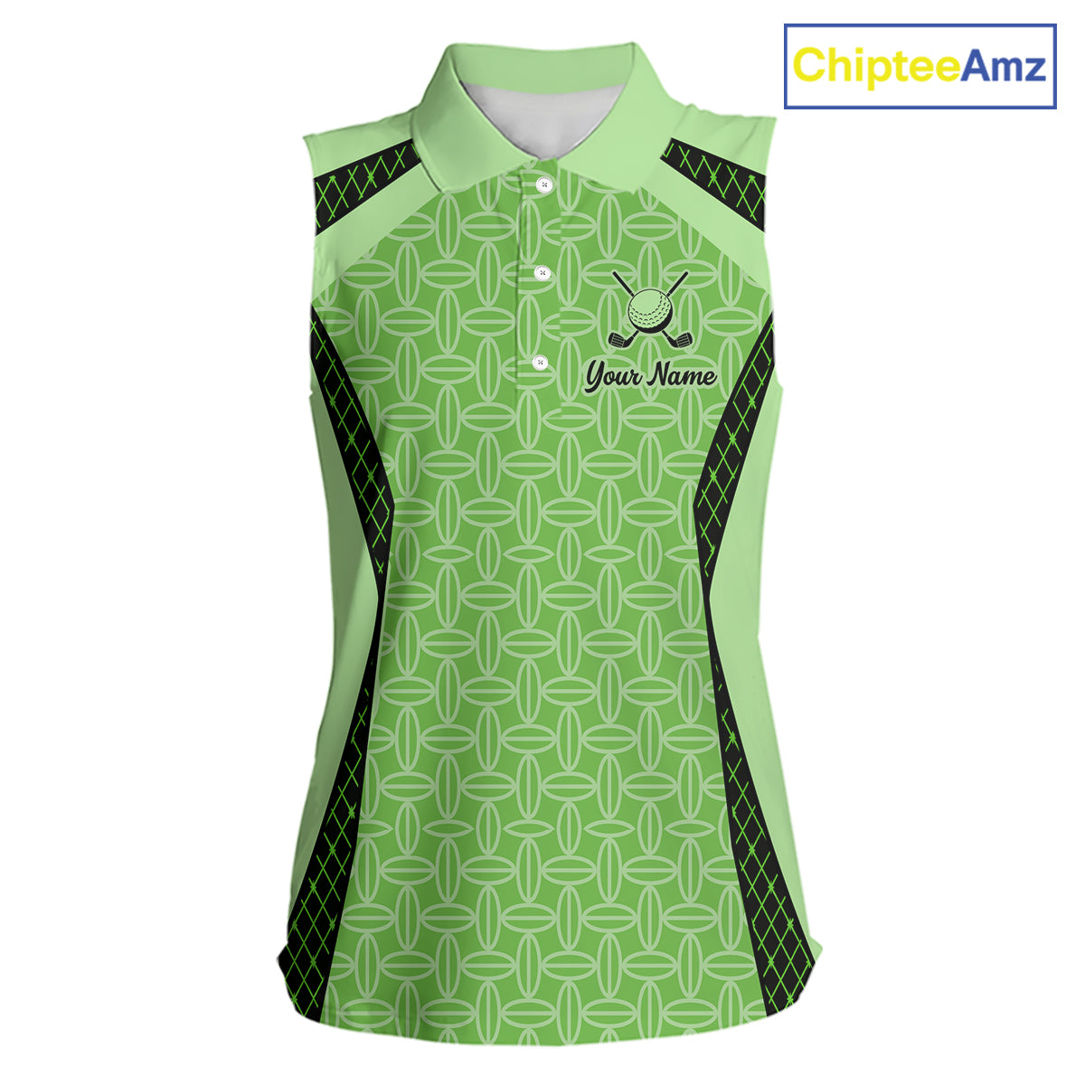 Custom Womens Sleeveless Mint Green Golf Polo, Personalized Geometric Pattern Golf Shirt With Name, Gift For Golfer NHT702