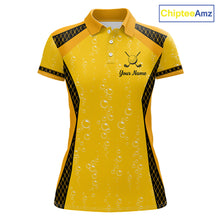 Load image into Gallery viewer, Custom Womens Beer Bubbles Golf Polo Shirt, Personalized Yellow Beer Themed Golf Jersey With Name, Gift For Golfer NHT703