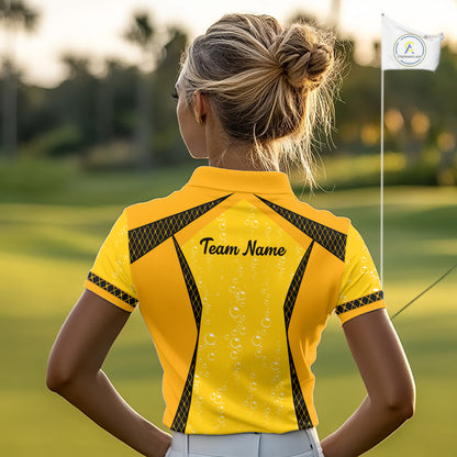 Custom Womens Beer Bubbles Golf Polo Shirt, Personalized Yellow Beer Themed Golf Jersey With Name, Gift For Golfer NHT703
