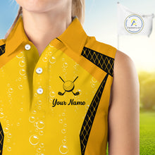 Load image into Gallery viewer, Custom Womens Sleeveless Beer Bubbles Golf Polo Shirt, Personalized Yellow Beer Themed Golf Jersey With Name, Gift For Golfer NHT703