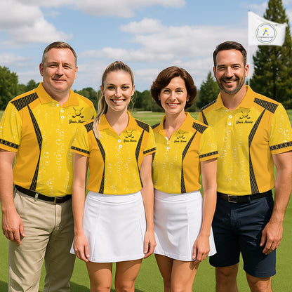 Custom Womens Beer Bubbles Golf Polo Shirt, Personalized Yellow Beer Themed Golf Jersey With Name, Gift For Golfer NHT703
