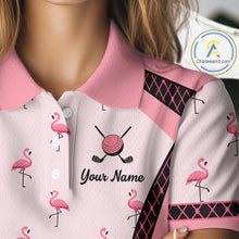 Load image into Gallery viewer, Custom  Womens Flamingo Golf Polo, Personalized Pink Flamingo Golf Shirt With Name, Gift For Golfer NHT705