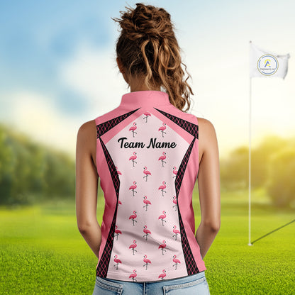 Custom Womens Sleeveless Flamingo Golf Polo, Personalized Pink Flamingo Golf Shirt With Name, Gift For Golfer NHT705