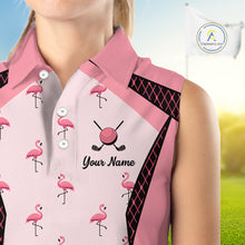 Load image into Gallery viewer, Custom Womens Sleeveless Flamingo Golf Polo, Personalized Pink Flamingo Golf Shirt With Name, Gift For Golfer NHT705