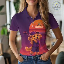 Load image into Gallery viewer, Personalized Golden Retriever Dog Golf Shirt - Retro Sunset Womens Golf Polo Shirt