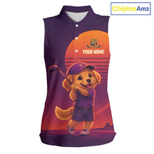 Load image into Gallery viewer, Personalized Golden Retriever Dog Golf Shirt - Retro Sunset Womens Sleeveless Golf Polo Shirt 