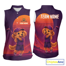 Load image into Gallery viewer, Personalized Golden Retriever Dog Golf Shirt - Retro Sunset Womens Sleeveless Golf Polo Shirt 