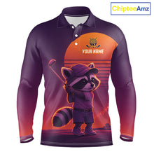 Load image into Gallery viewer, Personalized Raccoon Golf Shirt - Retro Sunset Golf Polo Shirt For Men