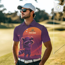 Load image into Gallery viewer, Personalized Raccoon Golf Shirt - Retro Sunset Golf Polo Shirt For Men