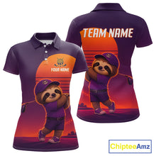 Load image into Gallery viewer, Personalized Sloth Golf Shirt - Retro Sunset Womens Golf Polo Shirt