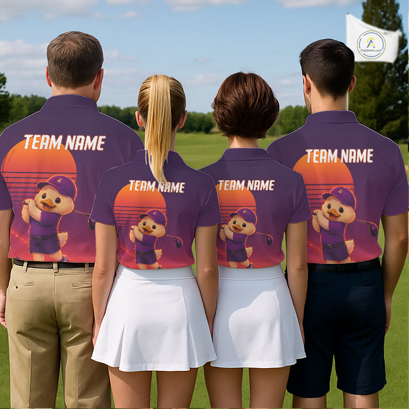 Personalized Duck Golf Shirt - Retro Sunset Golf Polo Shirt For Men NHT1038