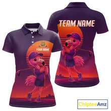 Load image into Gallery viewer, Personalized Flamingo Golf Shirt - Retro Sunset Womens Golf Polo Shirt
