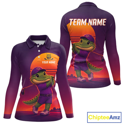 Personalized Alligator Golf Shirt - Retro Sunset Womens Golf Polo Shirt 