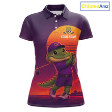 Load image into Gallery viewer, Personalized Alligator Golf Shirt - Retro Sunset Womens Golf Polo Shirt 