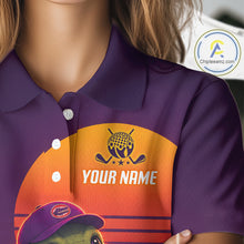 Load image into Gallery viewer, Personalized Alligator Golf Shirt - Retro Sunset Womens Golf Polo Shirt 