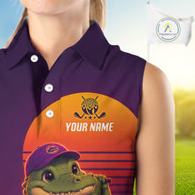 Load image into Gallery viewer, Personalized Alligator  Golf Shirt - Retro Sunset Womens Sleeeveless Golf Polo Shirt 