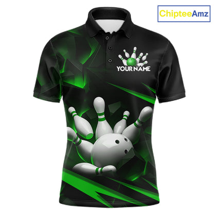 Personalized Bowling 1/4 Quarter Zip Polo Green Black Bowling Ball Jersey For Men NHT1344