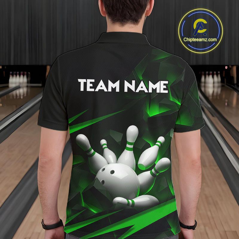 Personalized Bowling 1/4 Quarter Zip Polo Green Black Bowling Ball Jersey For Men NHT1344