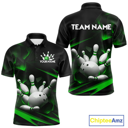 Personalized Bowling 1/4 Quarter Zip Polo Green Black Bowling Ball Jersey For Men NHT1344
