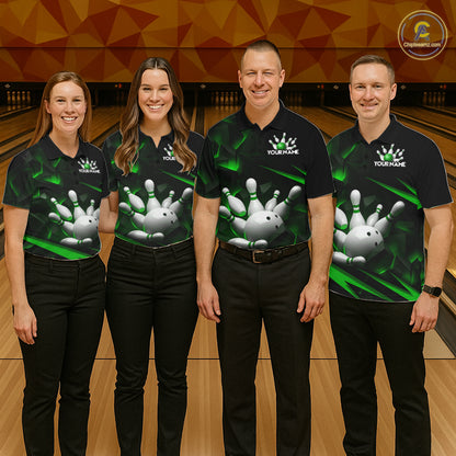 Personalized Bowling 1/4 Quarter Zip Polo Green Black Bowling Ball Jersey For Men NHT1344