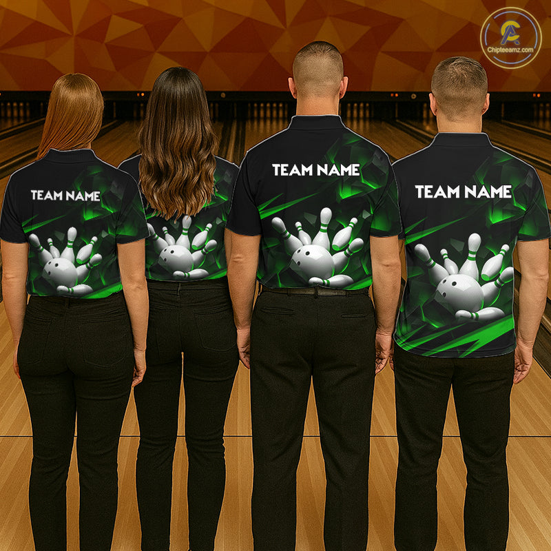 Personalized Bowling 1/4 Quarter Zip Polo Green Black Bowling Ball Jersey For Women NHT1344