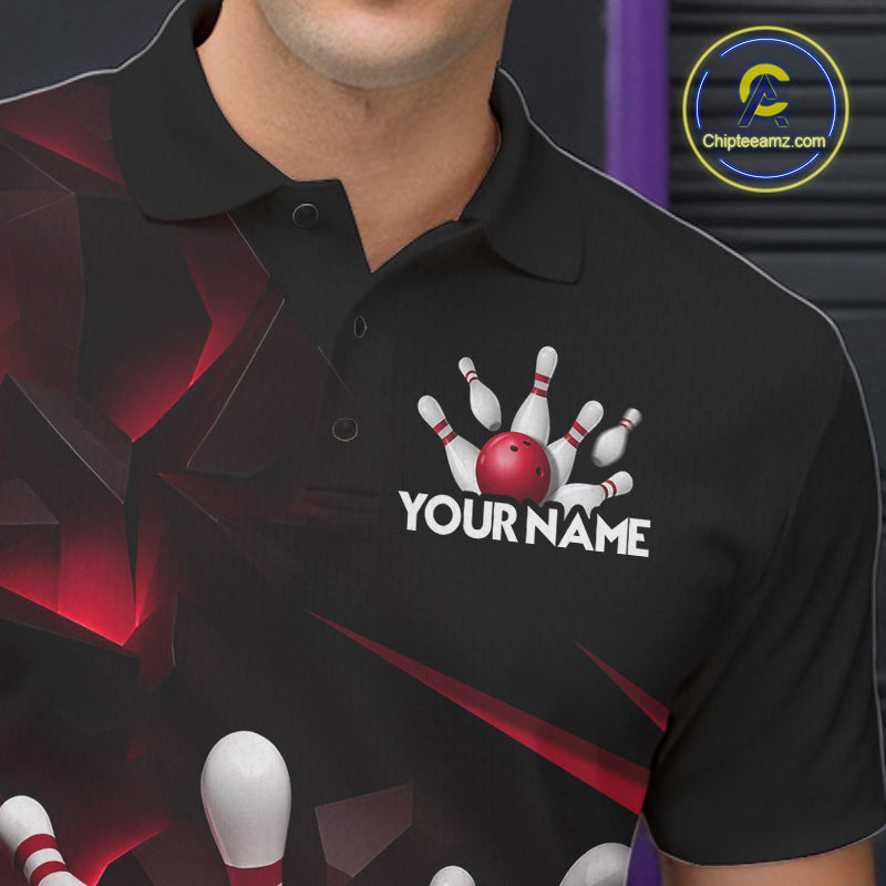Personalized Bowling 1/4 Quarter Zip Polo Red Black Bowling Ball Jersey For Men NHT1345