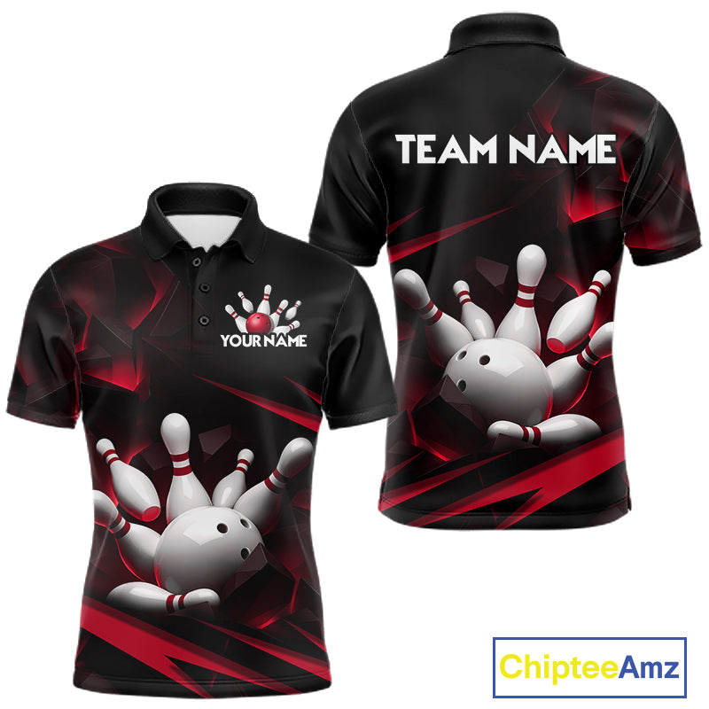 Personalized Bowling 1/4 Quarter Zip Polo Red Black Bowling Ball Jersey For Men NHT1345