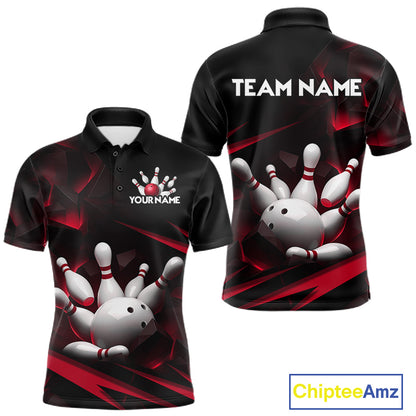 Personalized Bowling 1/4 Quarter Zip Polo Red Black Bowling Ball Jersey For Men NHT1345