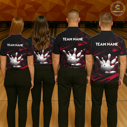Personalized Bowling 1/4 Quarter Zip Polo Red Black Bowling Ball Jersey For Women NHT1345