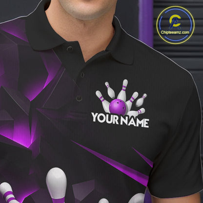 Personalized Bowling 1/4 Quarter Zip Polo Purple Black Bowling Ball Jersey For Men NHT1346