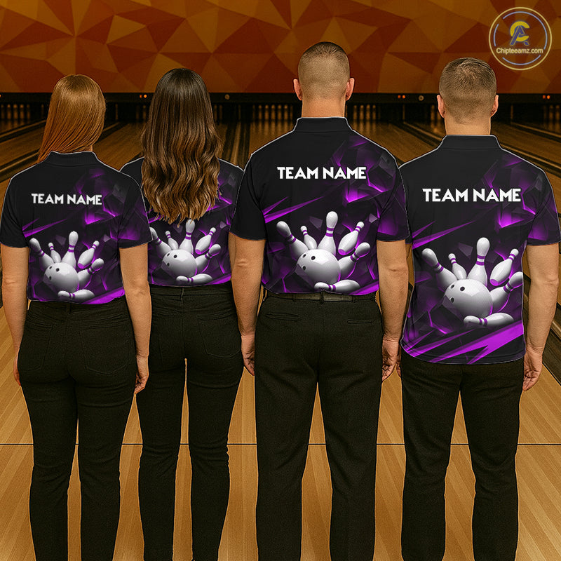 Personalized Bowling 1/4 Quarter Zip Polo Purple Black Bowling Ball Jersey For Women NHT1346