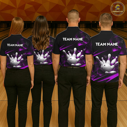 Personalized Bowling 1/4 Quarter Zip Polo Purple Black Bowling Ball Jersey For Men NHT1346