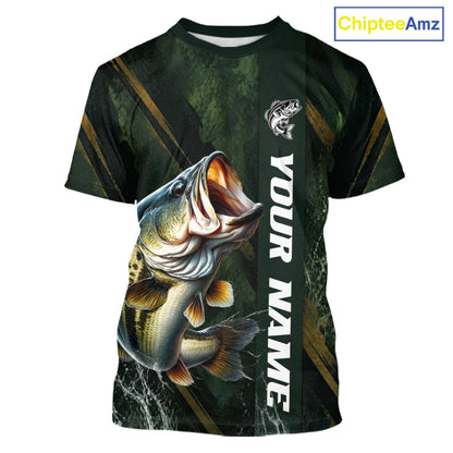 Personalized T-Shirts Bass Fishing Jersey – Green Angler Shirt Custom Name, Fishing Gift For Men NHT874