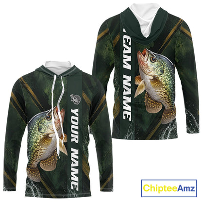 Personalized Hooded Crappie Fishing Jersey – Green Angler Shirt Custom Name, Fishing Gift For Men NHT875