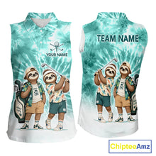Load image into Gallery viewer, Funny Sloth Sleeveless Womens Golf Polo Shirt  –  Blue Tie Dye Custom Name Golf Shirt, Golf Gift NHT880