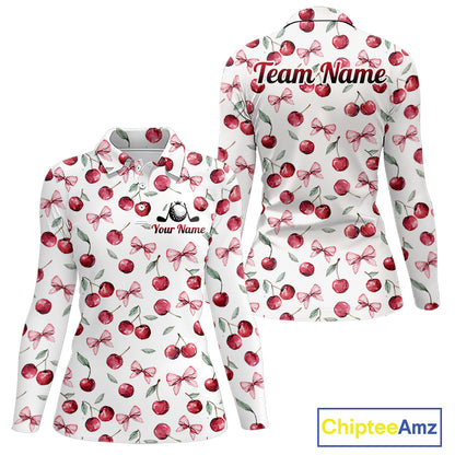 Funny Golf Polo Shirt For Womens Cherry Pattern Summer Sport Top For Team NHT881