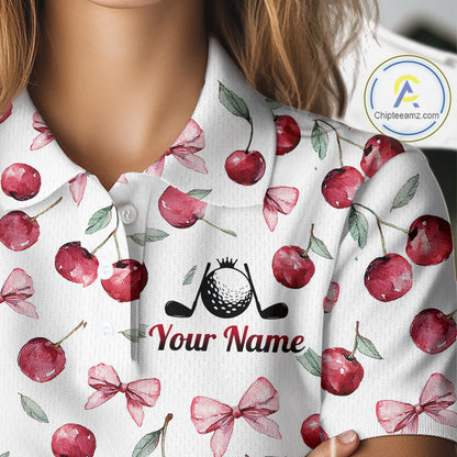 Funny Golf Polo Shirt For Womens Cherry Pattern Summer Sport Top For Team NHT881