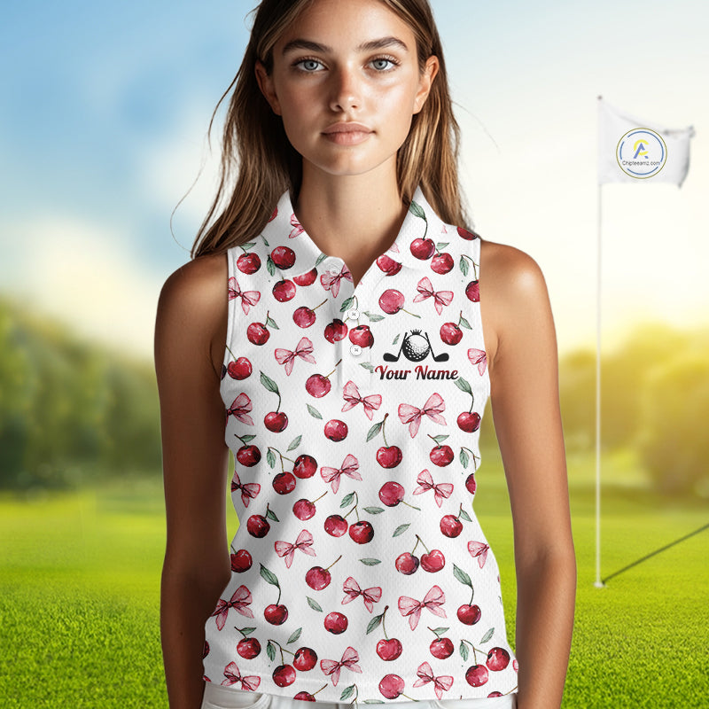 Funny Sleeveless Womens Golf Polo Shirt for Cherry Pattern Summer Sport Top For Team NHT881