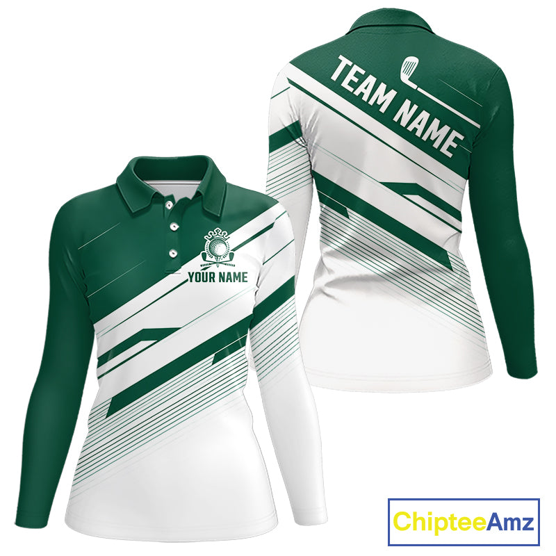 Green And White Womens Golf Polo Shirt Custom Name Golf Shirts For Team Personalized Golf Top NHT882