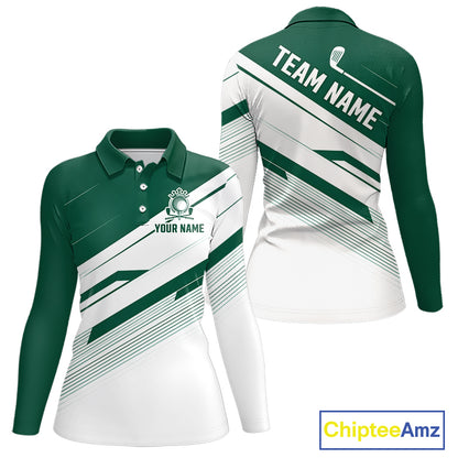 Green And White Womens Golf Polo Shirt Custom Name Golf Shirts For Team Personalized Golf Top NHT882