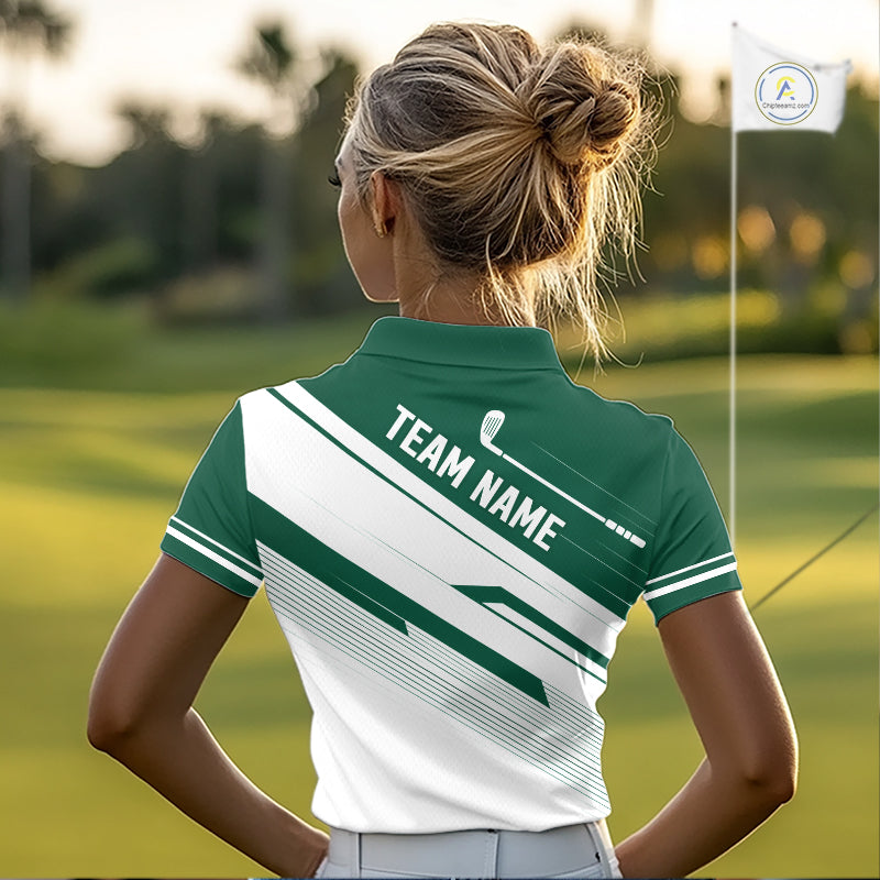 Green And White Womens Golf Polo Shirt Custom Name Golf Shirts For Team Personalized Golf Top NHT882