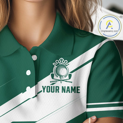 Green And White Womens Golf Polo Shirt Custom Name Golf Shirts For Team Personalized Golf Top NHT882