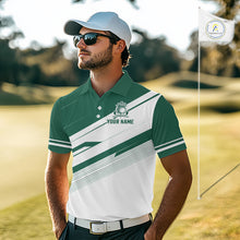 Load image into Gallery viewer, Green And White Mens Golf Polo Shirt Custom Name Golf Shirts For Team Personalized Golf Top NHT882