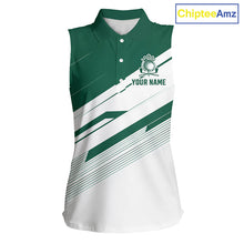 Load image into Gallery viewer, Green And White Sleeveless Womens Golf Polo Shirt Custom Name Golf Shirts For Team Personalized Golf Top NHT882