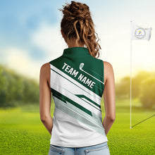 Load image into Gallery viewer, Green And White Sleeveless Womens Golf Polo Shirt Custom Name Golf Shirts For Team Personalized Golf Top NHT882