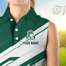 Load image into Gallery viewer, Green And White Sleeveless Womens Golf Polo Shirt Custom Name Golf Shirts For Team Personalized Golf Top NHT882