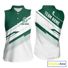 Load image into Gallery viewer, Green And White Sleeveless Womens Golf Polo Shirt Custom Name Golf Shirts For Team Personalized Golf Top NHT882